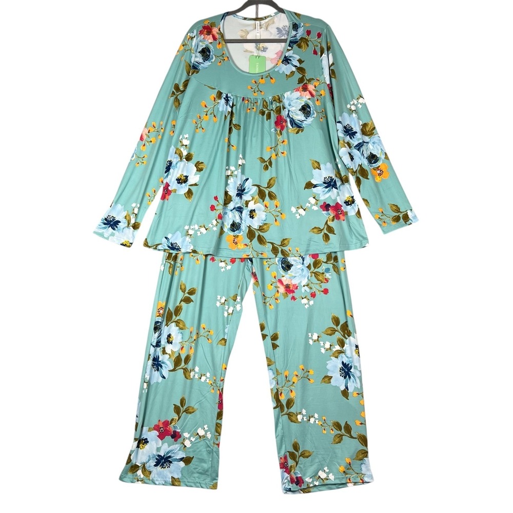 TAOHUADAO Floral Pajamas Womens Size 3XL Long‎ Sleeve Pants Elastic Waist NWT